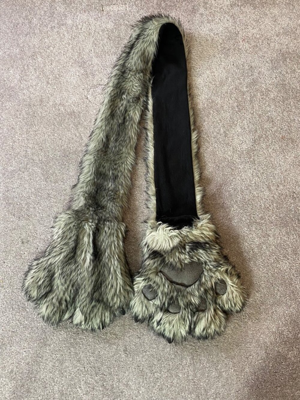 Faux Fur Wolf Paw Scarf With Mittens By Something Special